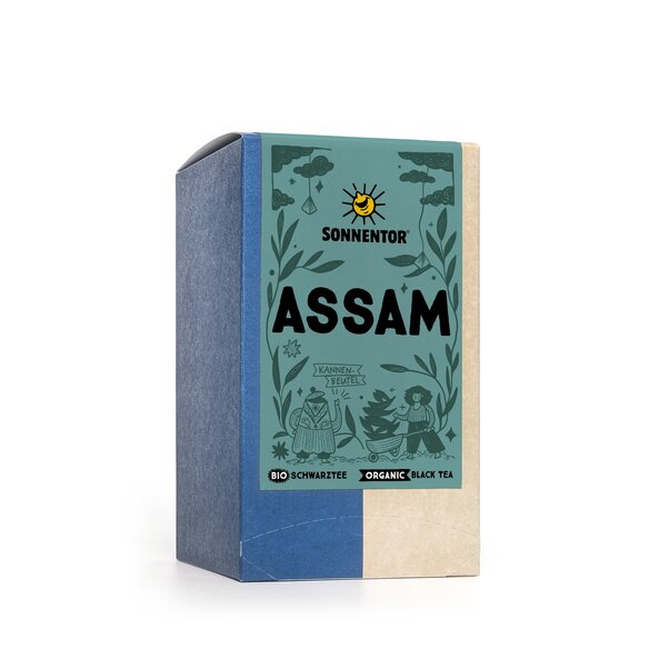 Kannenbeutel Assam Tee Packung mit Illustration.