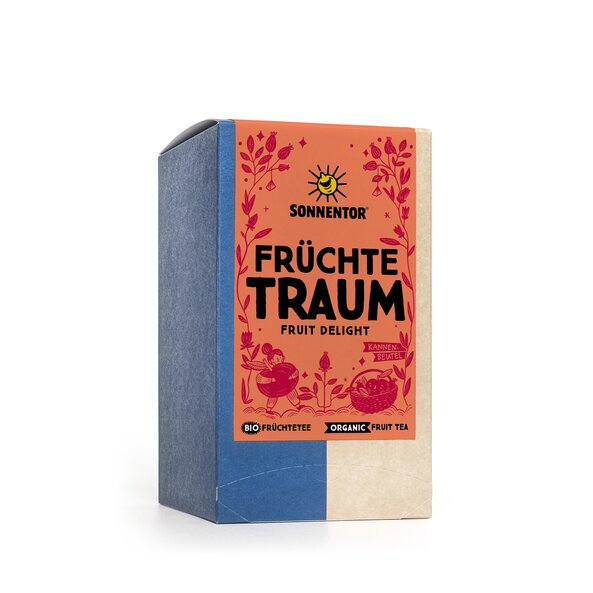 Früchtetraum Tee im Kannenbeutel - Verpackung mit mehreren Illustrationen