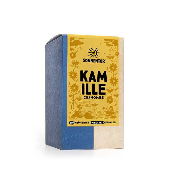 Kamille Tee bio im Kannenbeutel - Verpackung mit kleinen Illustrationen der Kamille