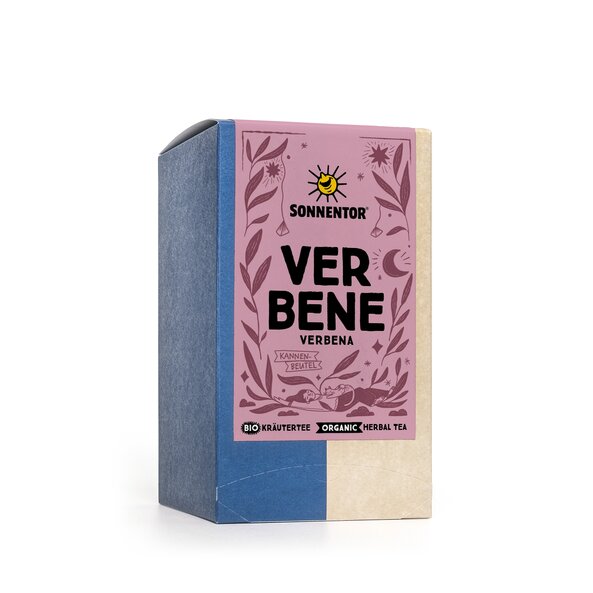 Verbene Tee Kannenbeutel Verpackung mit Illustrationen der Verbene Blätter